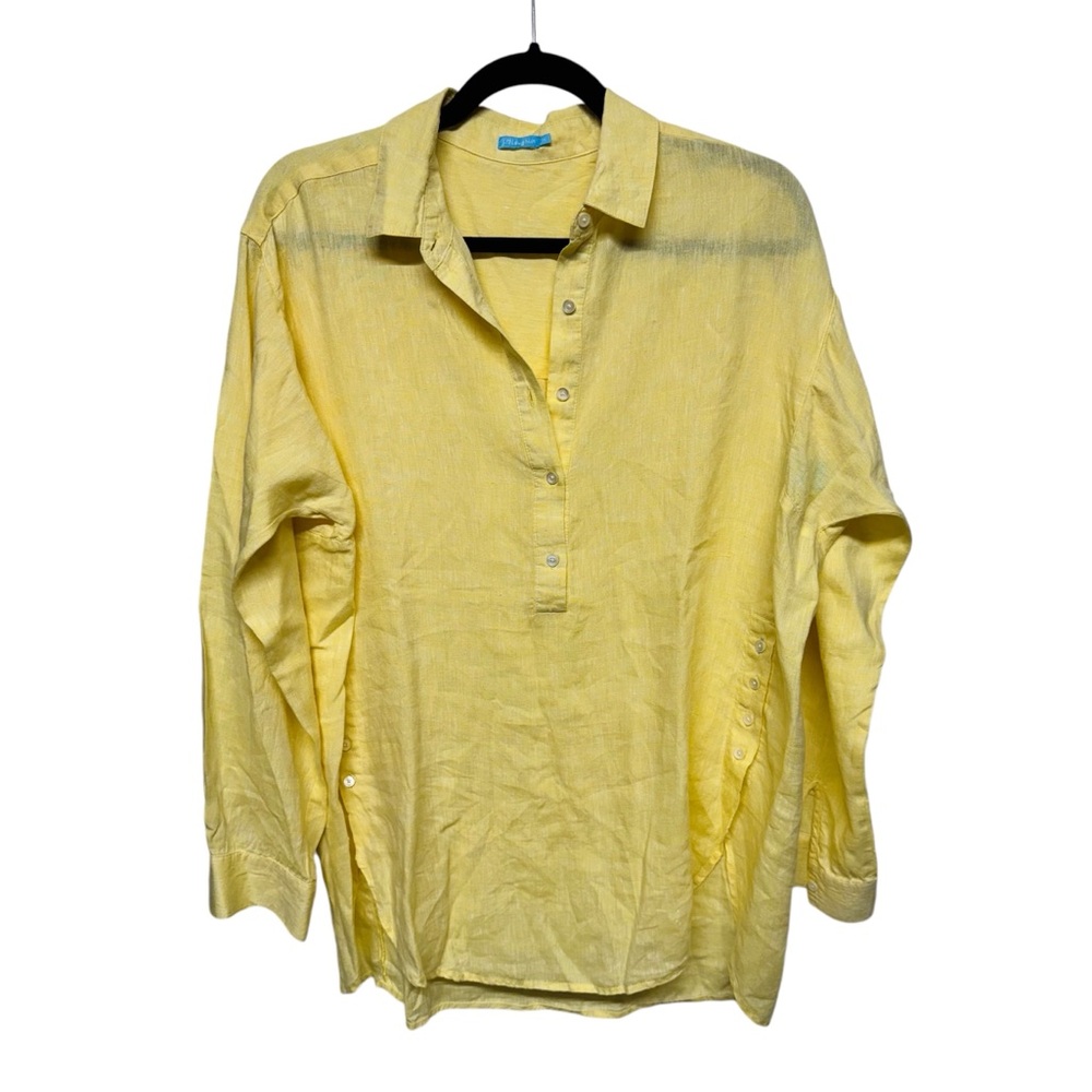 J. McLaughlin Yellow Linen Shirt Long Sleeve Casual